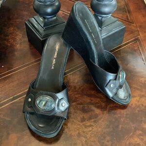 ANTONIO MELANI LEATHER AND SUEDE WEDGE HEEL SANDALS SIZE 9.5